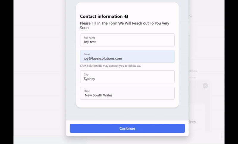 Facebook Lead Form Facebook Lead Form