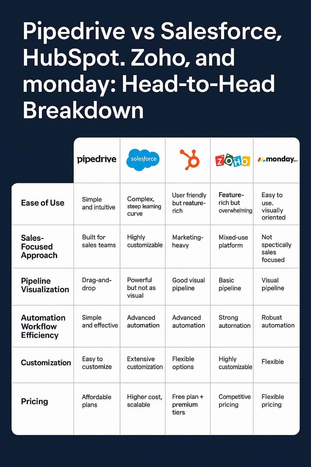 Pipedrive vs Salesforce, HubSpot, Zoho, and Monday Head-to-Head Breakdown