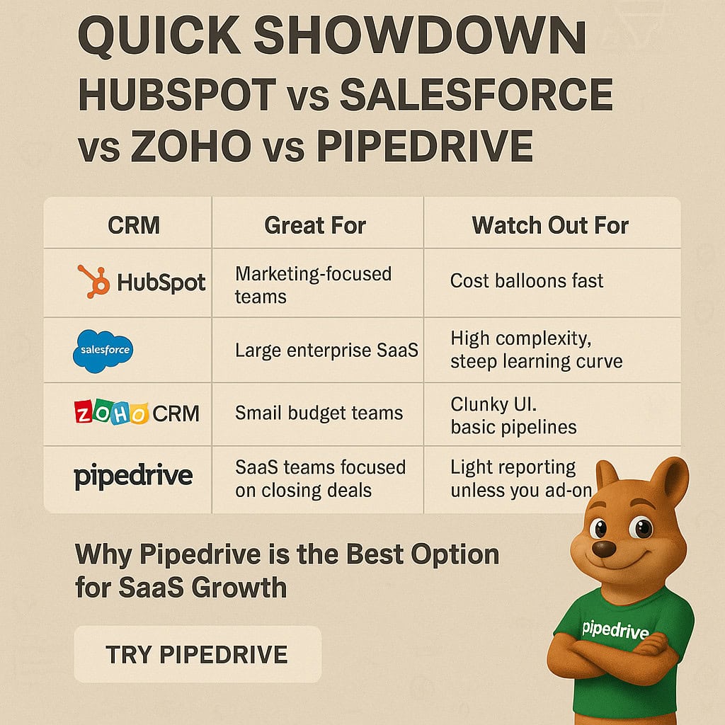 Quick Showdown HubSpot vs Salesforce vs Zoho vs Pipedrive