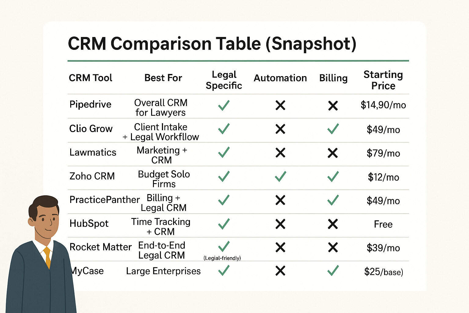 Best CRM for Lawyers - Comparison Table