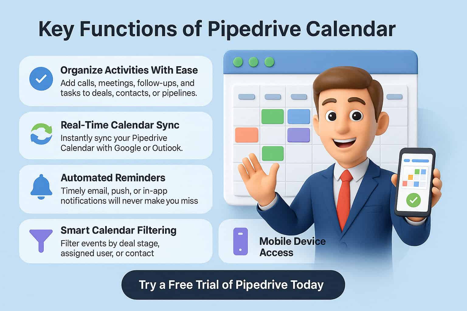 What are the Key Functions of Pipedrive Calendar?